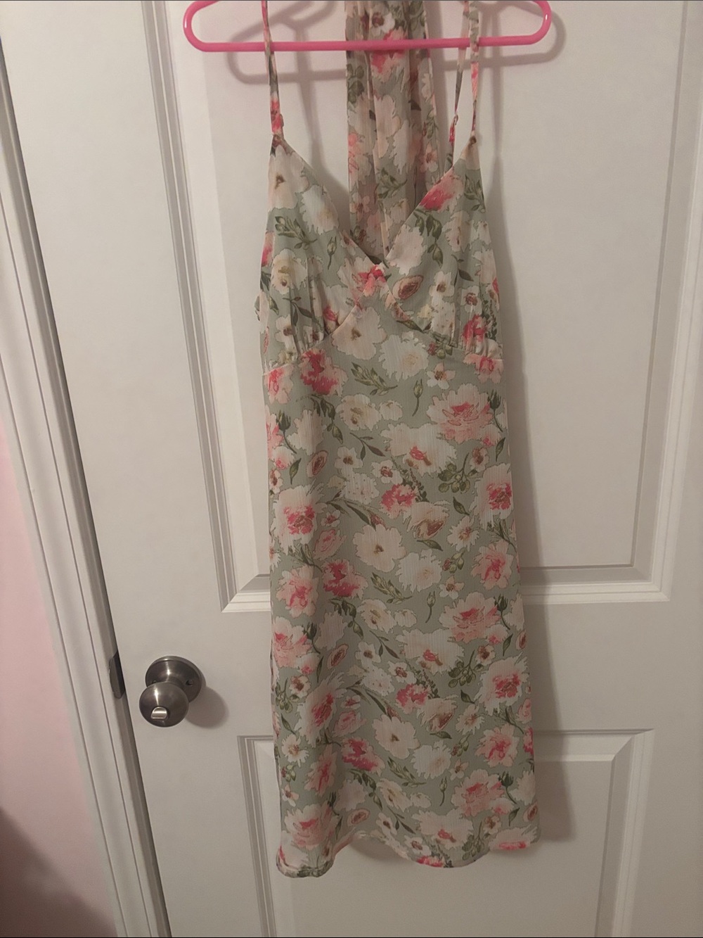 Floral Halter Midi Dress in Sage and Pink